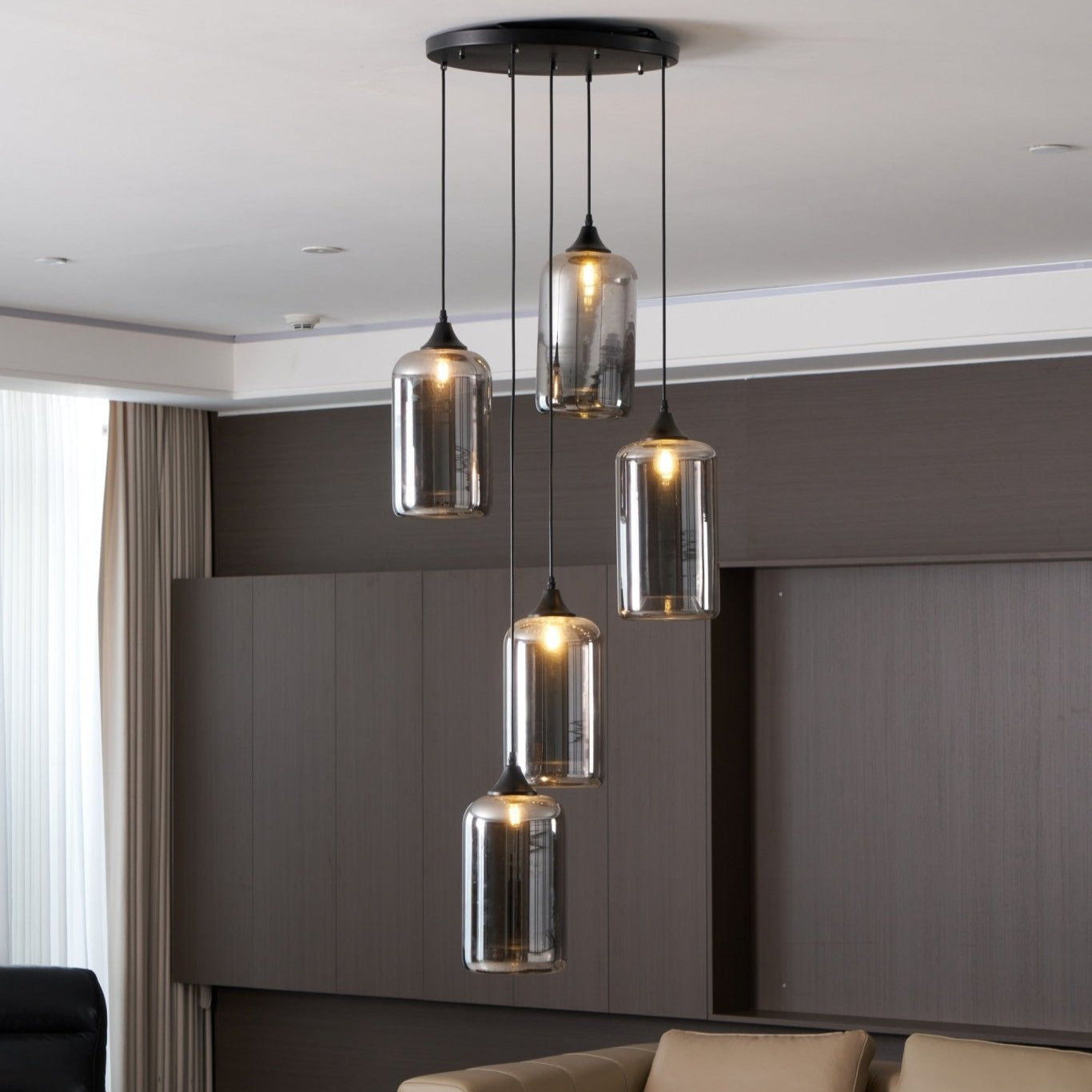 June minimalistische fles glazen hanglamp smoke grijs | Fioriscas