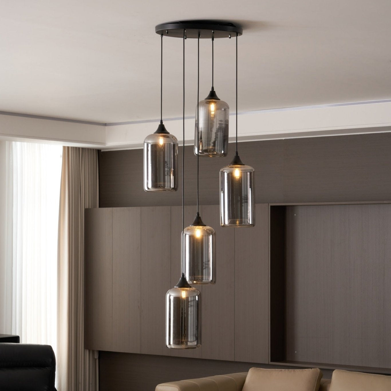 June minimalistische fles glazen hanglamp smoke grijs | Fioriscas