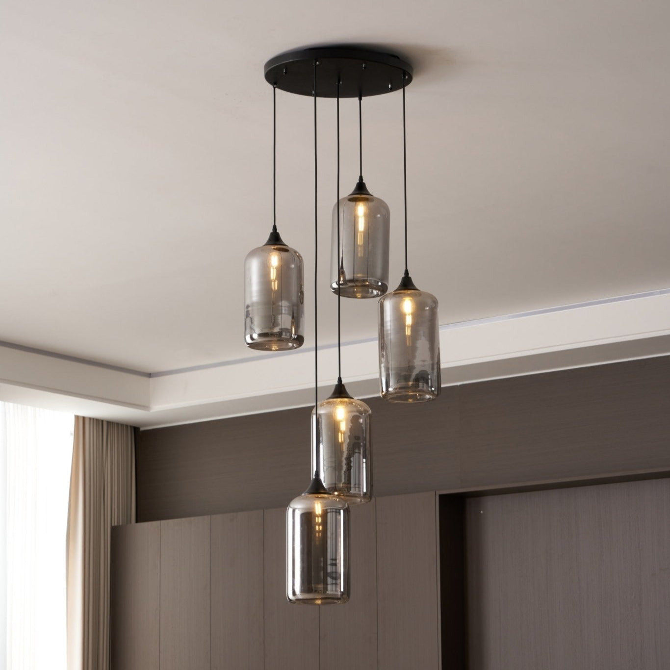 June minimalistische fles glazen hanglamp smoke grijs | Fioriscas
