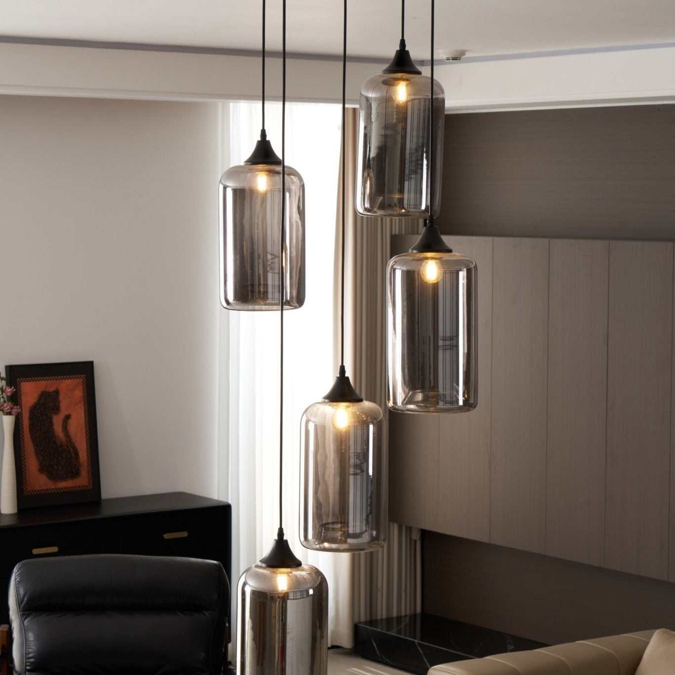June minimalistische fles glazen hanglamp smoke grijs | Fioriscas