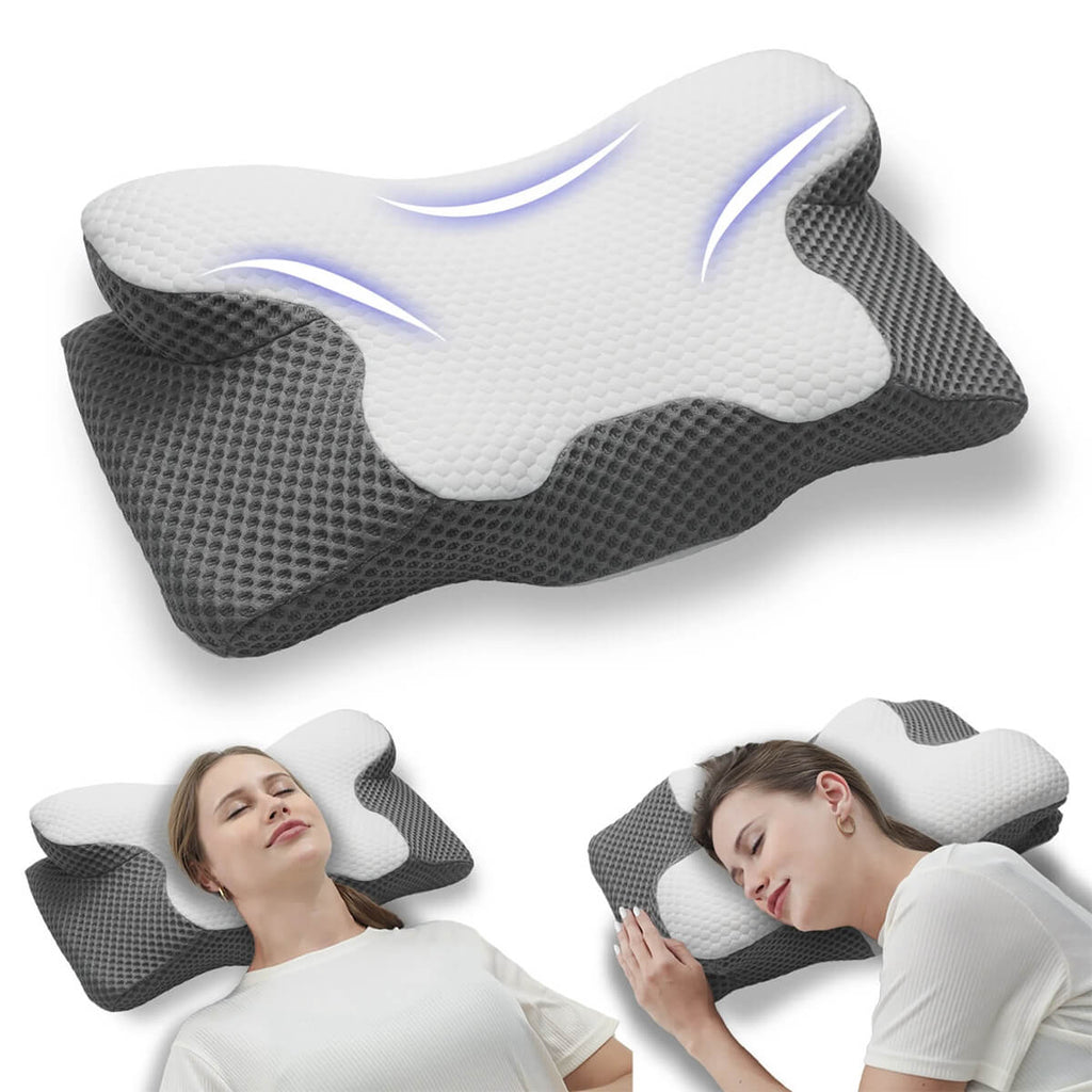 SomniCurve Kühlender Bezug Memory-Foam-Nackenkissen mit Kontur und zwei Höhen