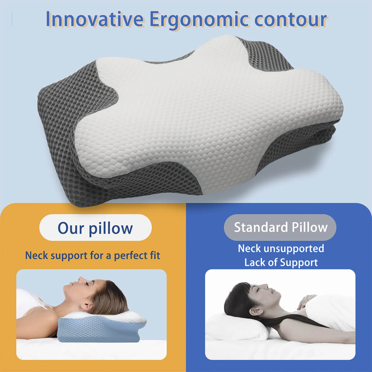 SomniCurve Kühlender Bezug Memory-Foam-Nackenkissen mit Kontur und zwei Höhen