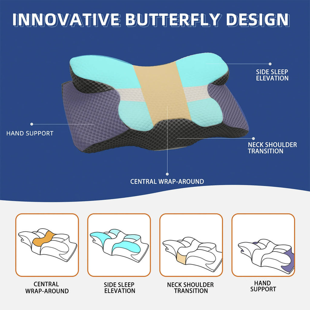 SomniCurve Kühlender Bezug Memory-Foam-Nackenkissen mit Kontur und zwei Höhen