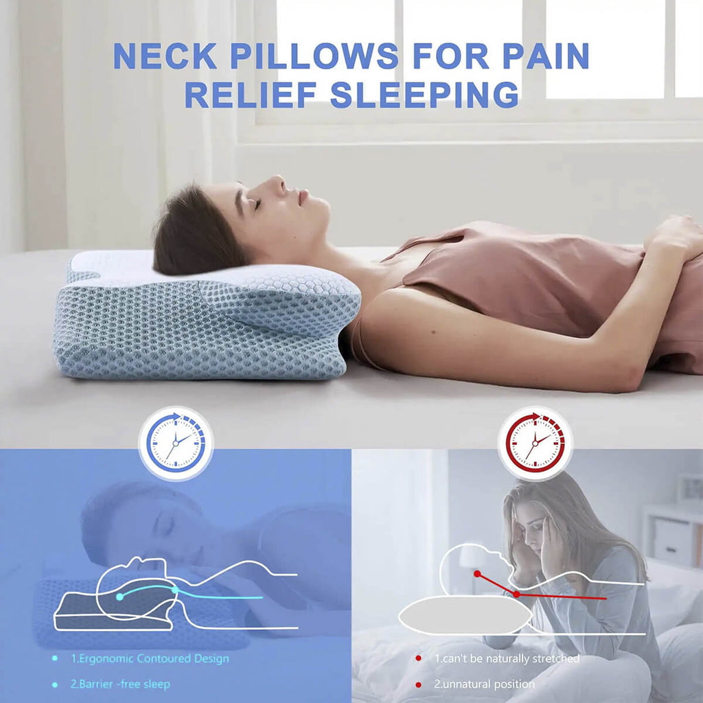 SomniCurve Kühlender Bezug Memory-Foam-Nackenkissen mit Kontur und zwei Höhen