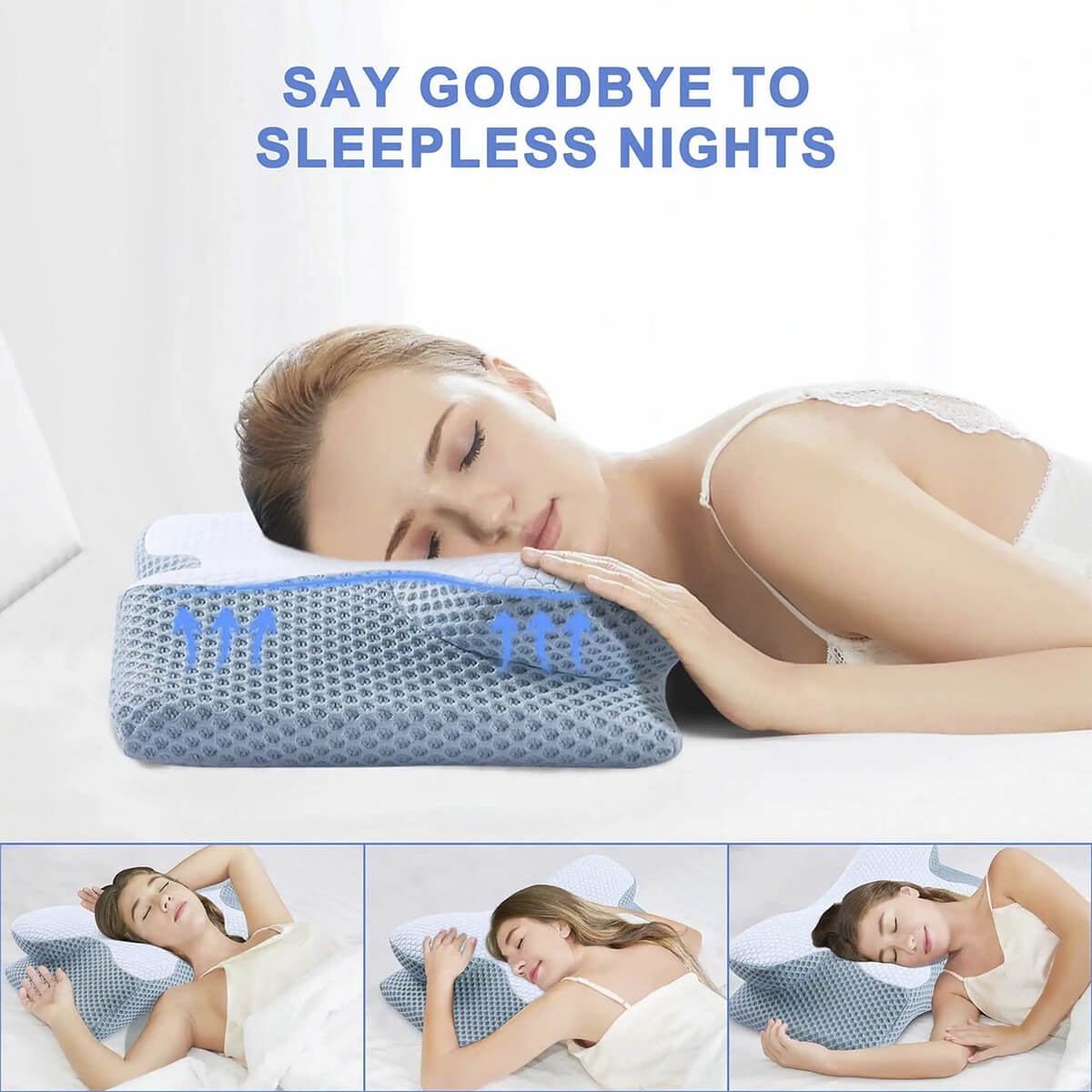 SomniCurve Kühlender Bezug Memory-Foam-Nackenkissen mit Kontur und zwei Höhen