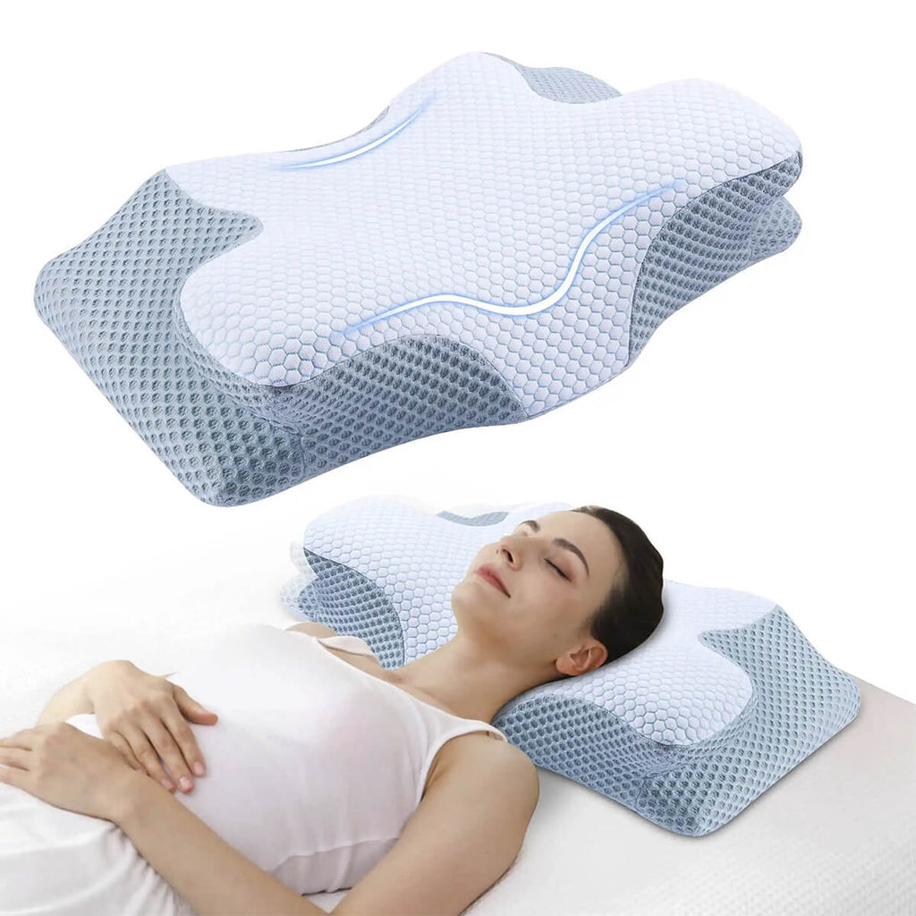 SomniCurve Kühlender Bezug Memory-Foam-Nackenkissen mit Kontur und zwei Höhen