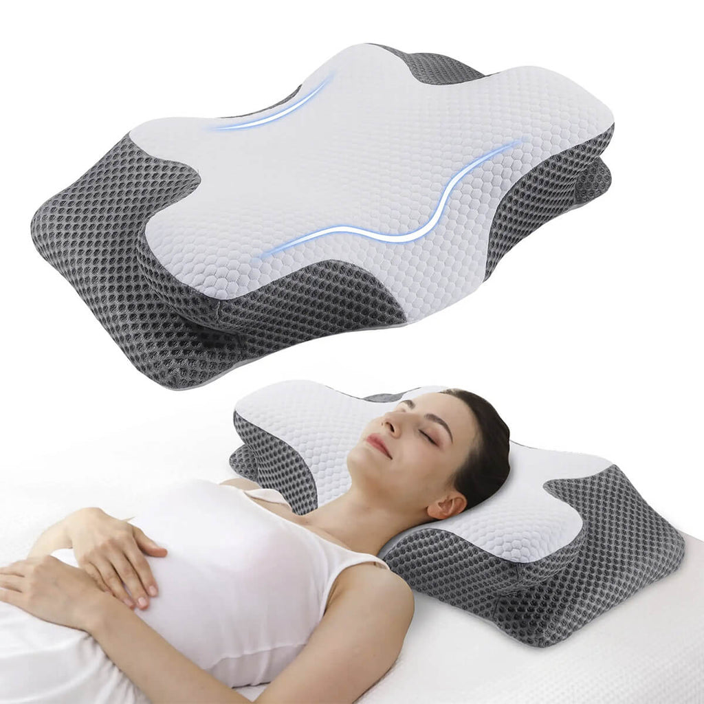 SomniCurve Kühlender Bezug Memory-Foam-Nackenkissen mit Kontur und zwei Höhen