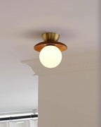 Loftlampe Globus Opalglas Moderne Messing Valnød Accents Flush Mount | Fioriscas