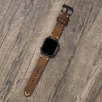 Marlowe Leather Apple Watch Band, Vintage Patina Style, Hand-Stitched