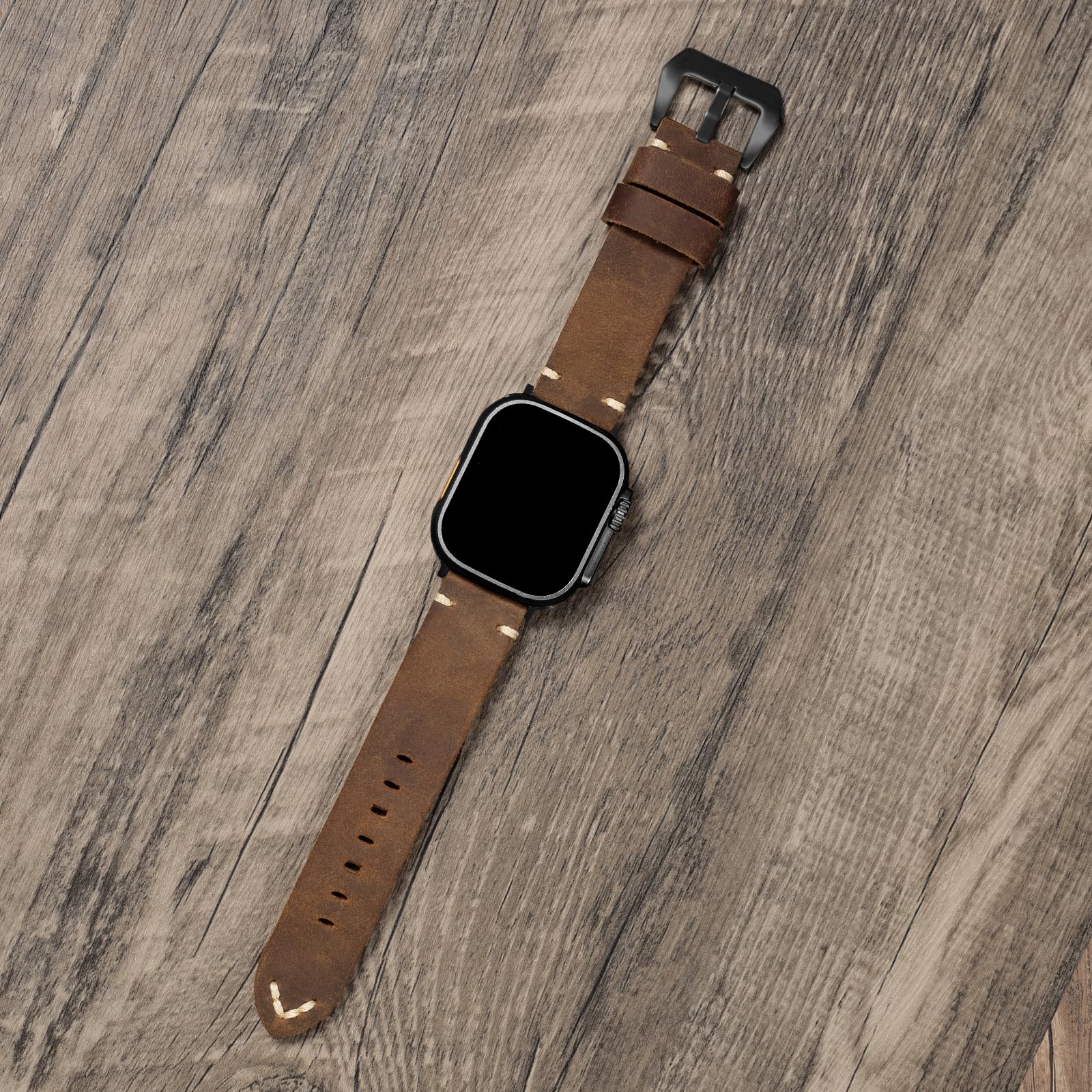 Marlowe Leather Apple Watch Band, Vintage Patina Style, Hand-Stitched