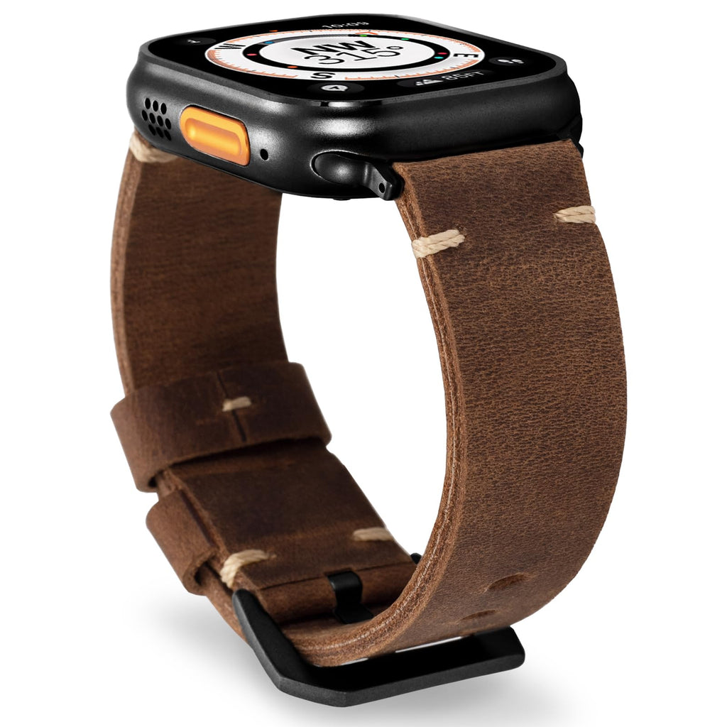Marlowe Leather Apple Watch Band, Vintage Patina Style, Hand-Stitched