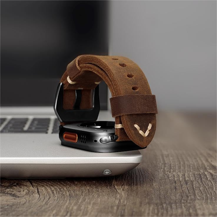Marlowe Leather Apple Watch Band, Vintage Patina Style, Hand-Stitched