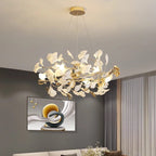 Ceramic Petal Chandelier, LumaPetal Design With Dimmable LED Glow