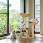 Three-level plush cat tree with sturdy sisal scratching posts - Fioriscas