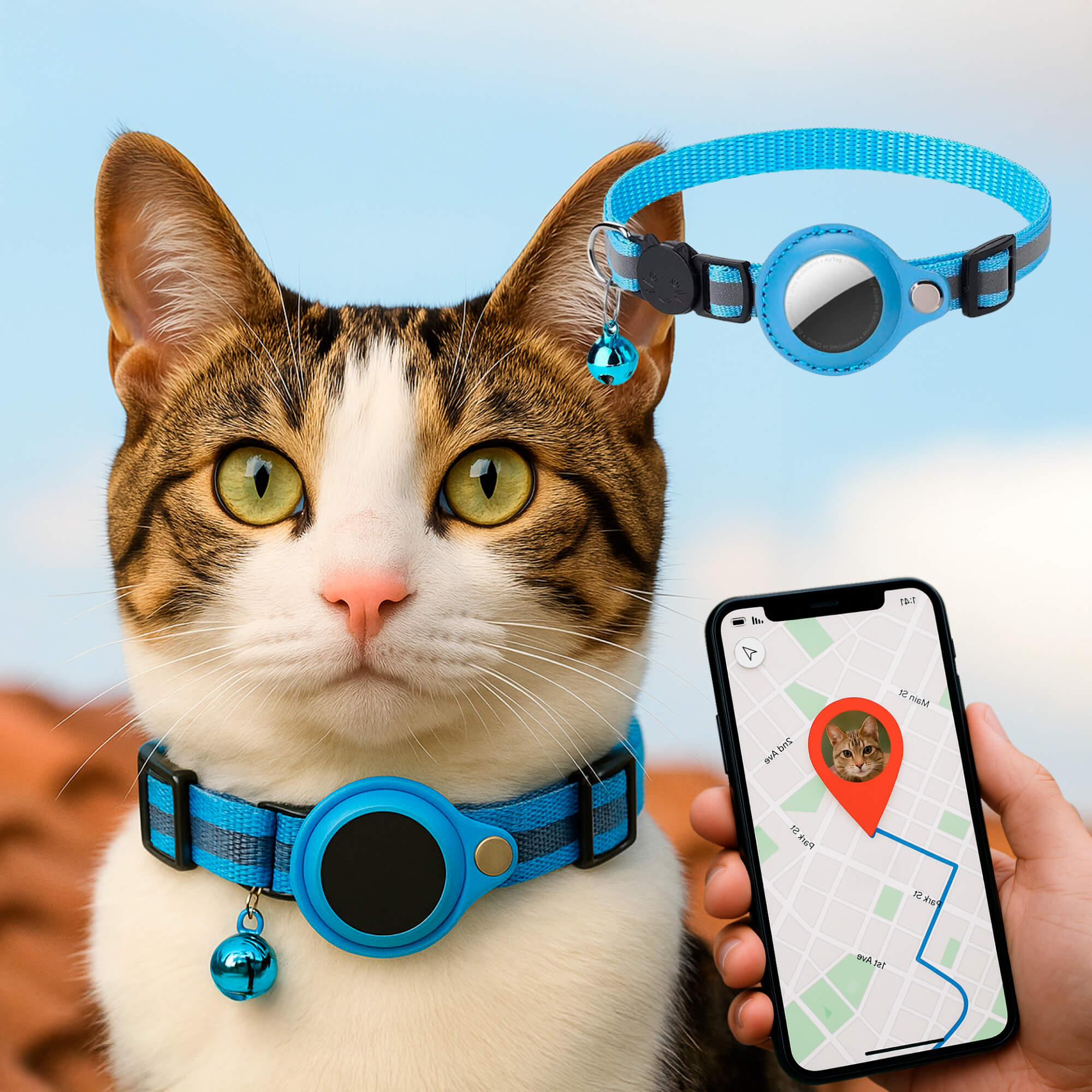 Collier pour chat avec support de traceur GPS, réfléchissant et à ouverture rapide