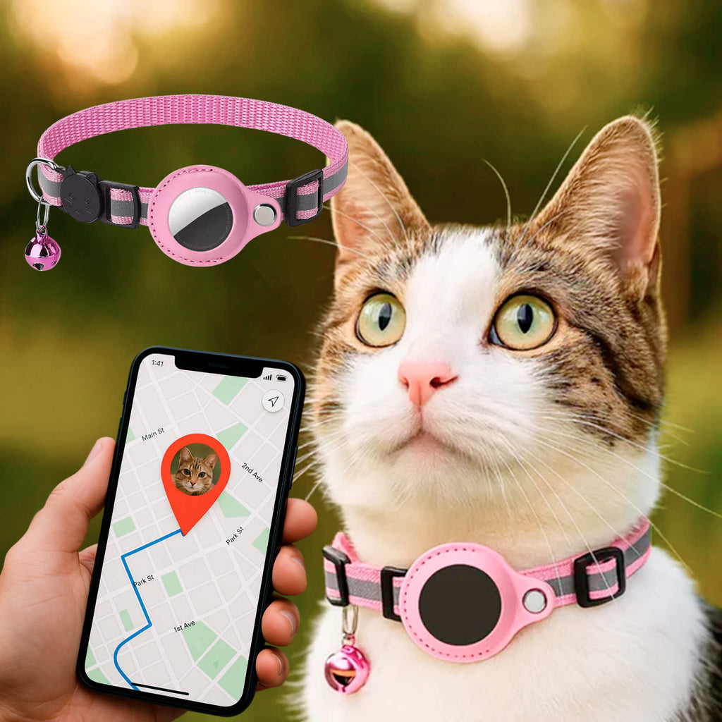Collier pour chat avec support de traceur GPS, réfléchissant et à ouverture rapide