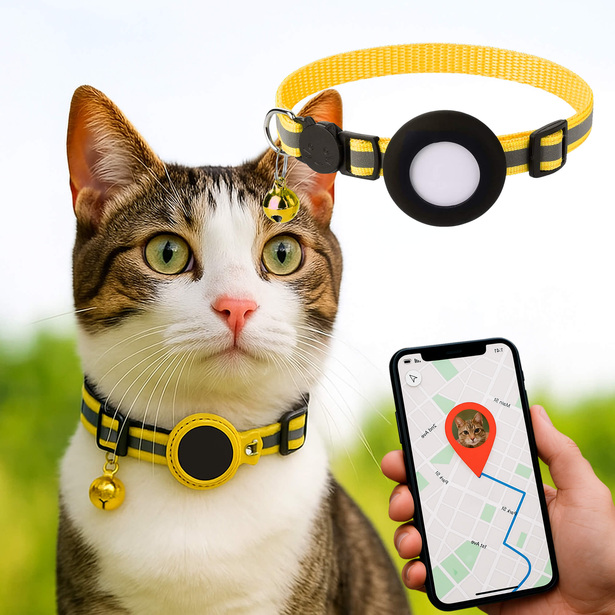 Collier pour chat avec support de traceur GPS, réfléchissant et à ouverture rapide