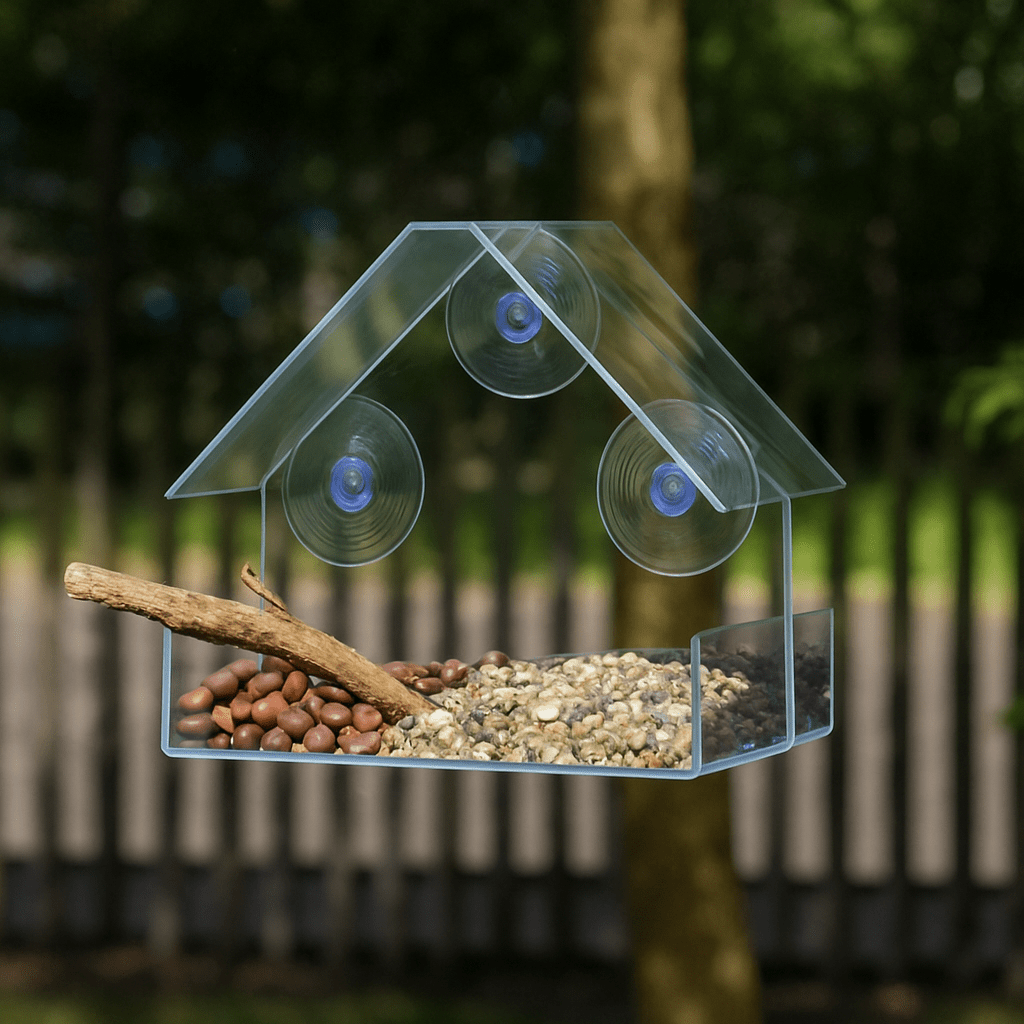 Vogelvoederhuisje met doorzichtig raam en zuignappen - Fioriscas