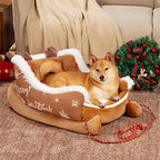 Lit pour chien en forme de traîneau de Noël, en velours cristal moelleux avec dessous antidérapant - Fioriscas