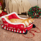 Lit pour chien en forme de traîneau de Noël, en velours cristal moelleux avec dessous antidérapant - Fioriscas