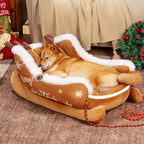Lit pour chien en forme de traîneau de Noël, en velours cristal moelleux avec dessous antidérapant - Fioriscas