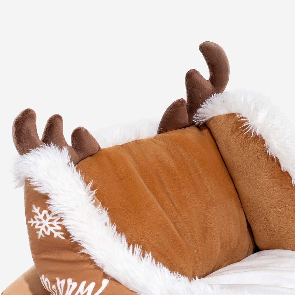 Lit pour chien en forme de traîneau de Noël, en velours cristal moelleux avec dessous antidérapant - Fioriscas
