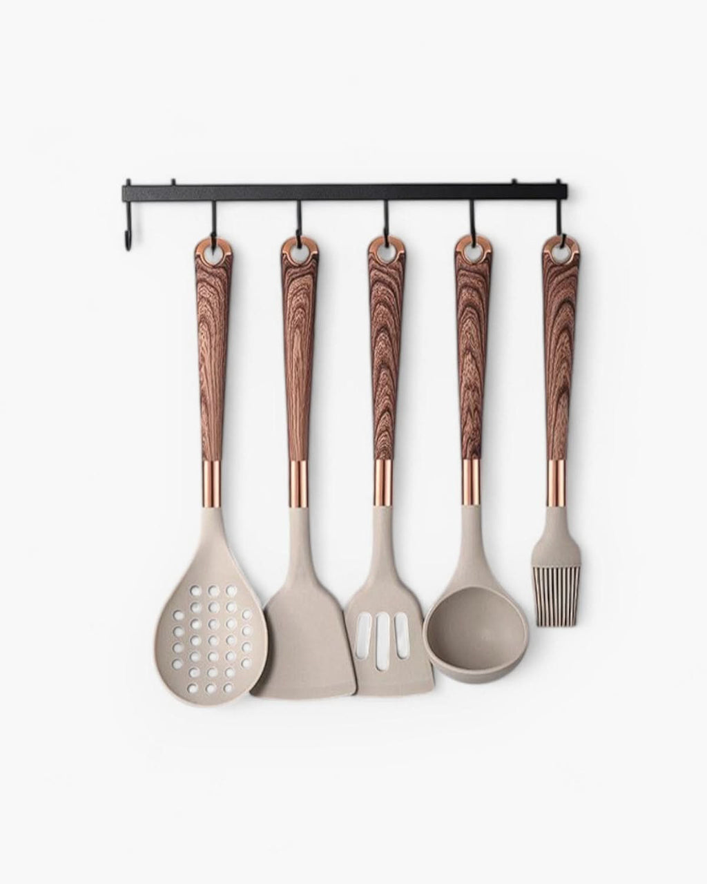 Elegant silikonredskapset med handtag i trädesign - Fioriscas