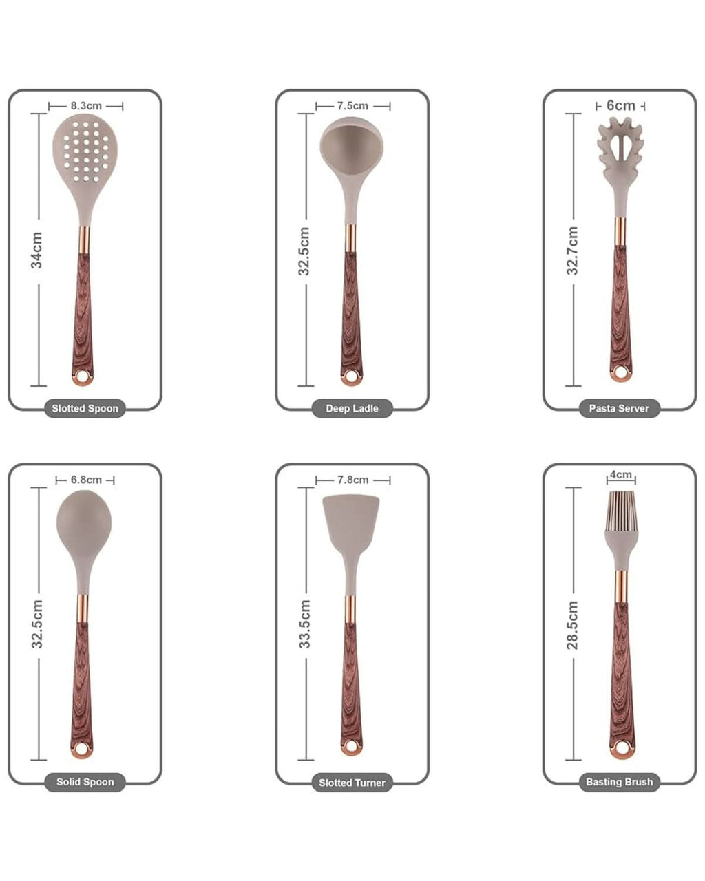 Elegant silikonredskapset med handtag i trädesign - Fioriscas