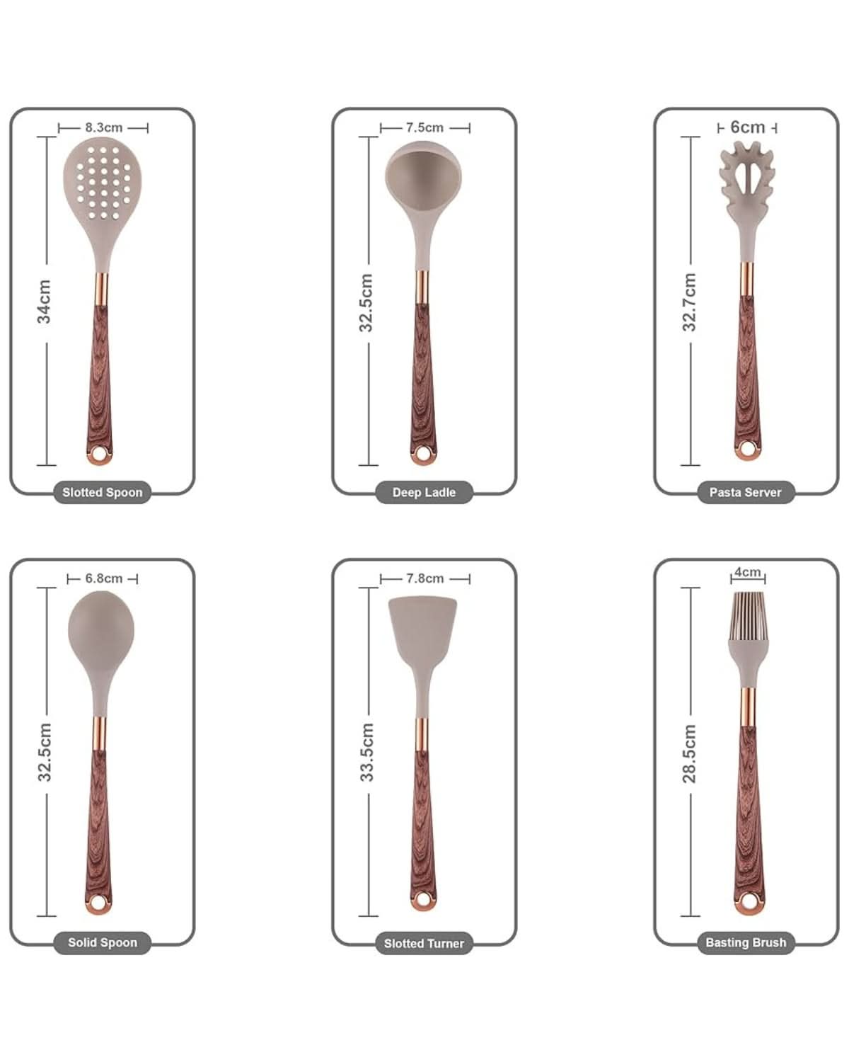 Elegant silikonredskapset med handtag i trädesign - Fioriscas