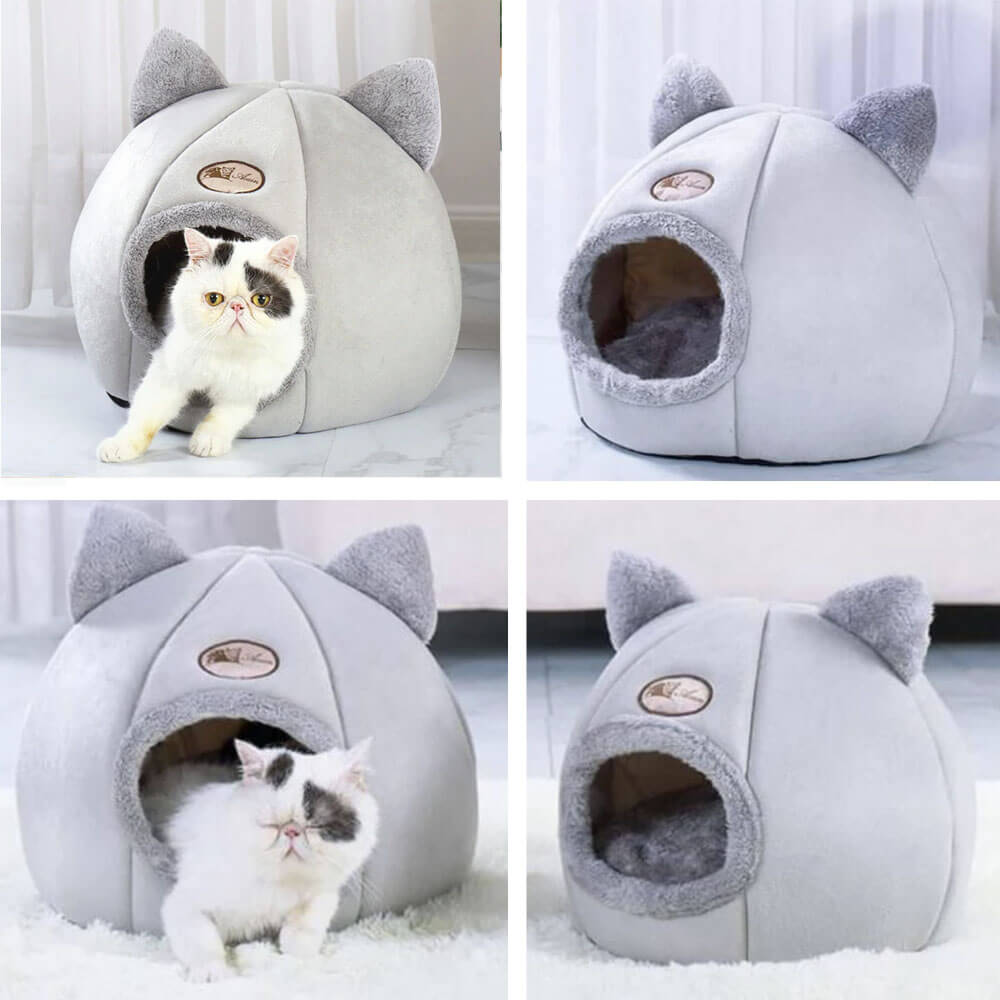 Cama de peluche para gatos em três tamanhos, com algodão PP macio e design amovível, para gatos de interior | Fioriscas