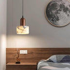 Stone And Wood Pendant Light With Warm Minimal Glow