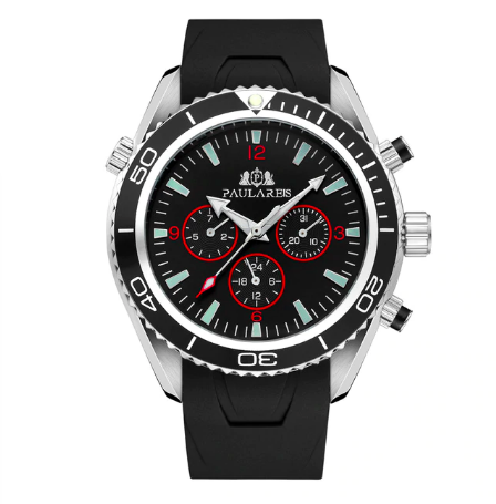 Trevon Automatic Watch, 44mm Chrome Dial, Rubber Strap for Men