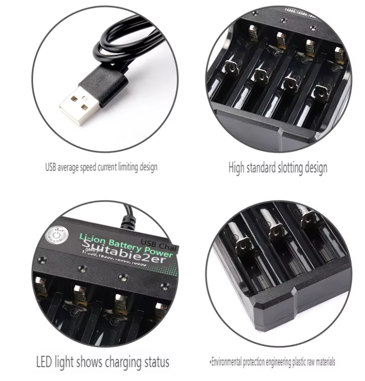 18650 Li-ion-batterioplader, intelligent opladning med 4 pladser og automatisk afbrydelse
