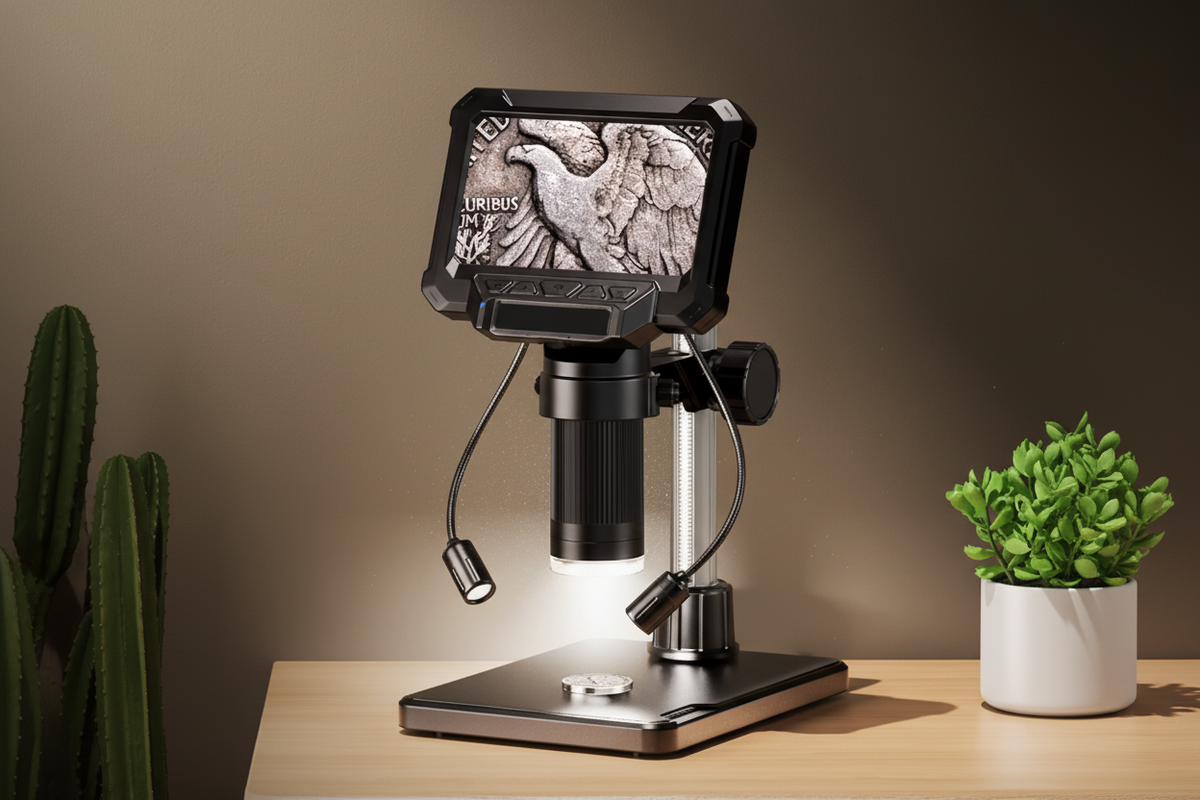 Microscópio digital de 4.3 polegadas com ampliação de 1600X, vídeo 1080P e 8 luzes LED | Fioriscas