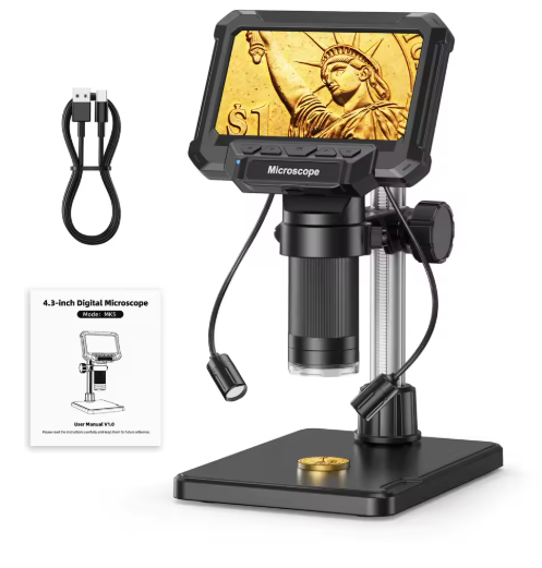 Microscópio digital de 4.3 polegadas com ampliação de 1600X, vídeo 1080P e 8 luzes LED | Fioriscas