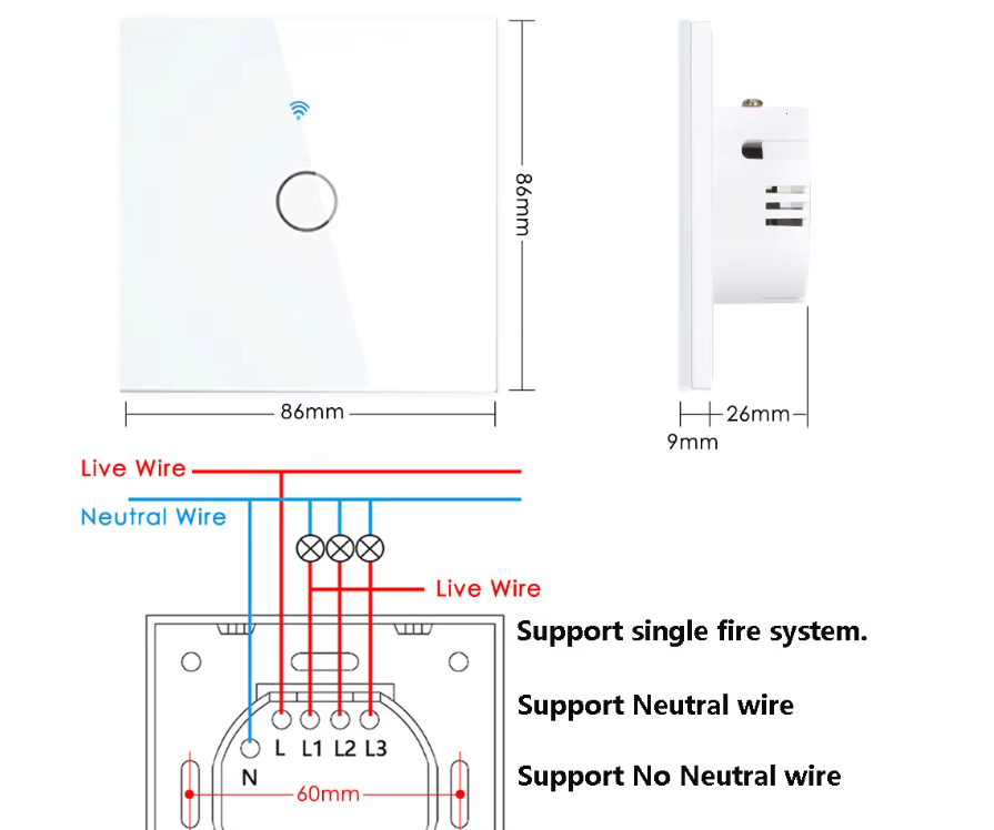 Smart WiFi Touch Light Switch, No Neutral Wire Needed, Alexa & Google
