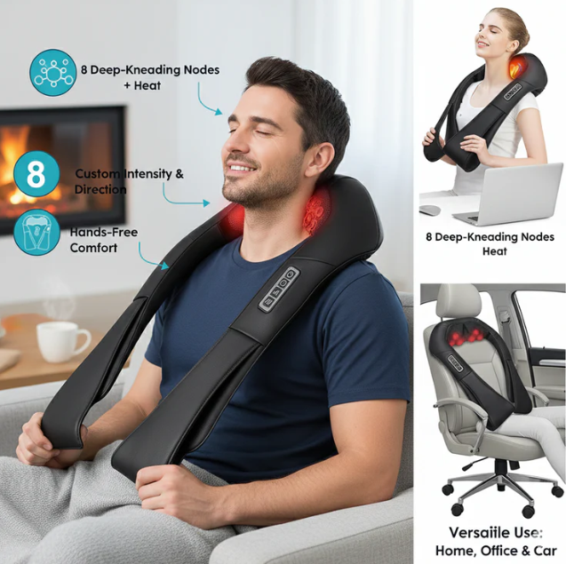 Massageador térmico ThermaRelief para o pescoço e as costas, com massagem profunda | Fioriscas