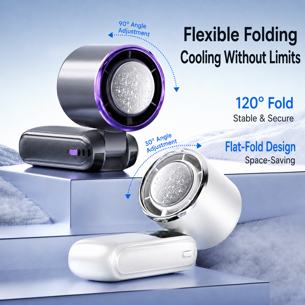 Cool On The Go – Ventilateur pliable à main et à porter autour du cou avec plaque TEC Ice-Cool | Fioriscas