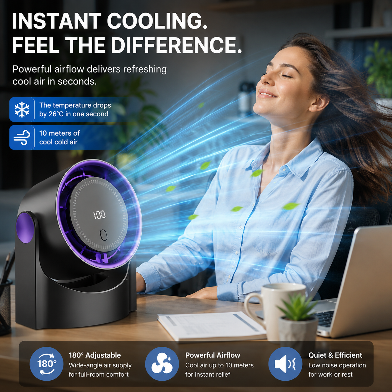 AirCirculate Portable USB Desk Fan For Dorm Cooling Home Office