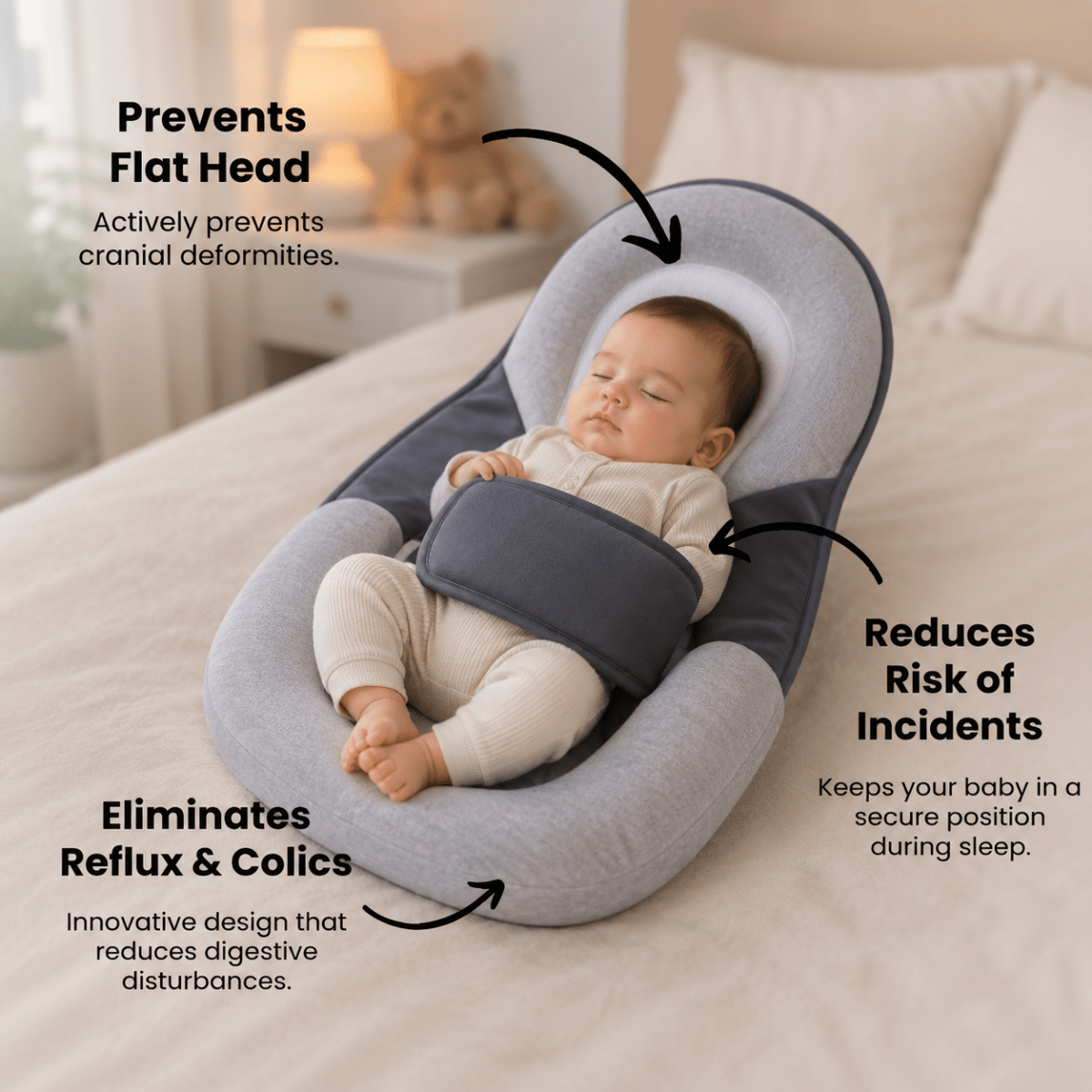 Almohada ergonómica para bebé con suave inclinación para la comodidad diaria | Fioriscas