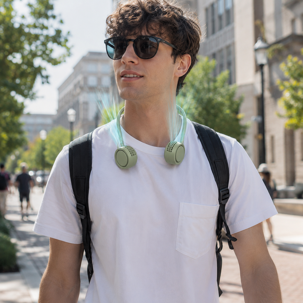 FlexBreeze Bladeless Neck Fan For Travel Rechargeable And Foldable