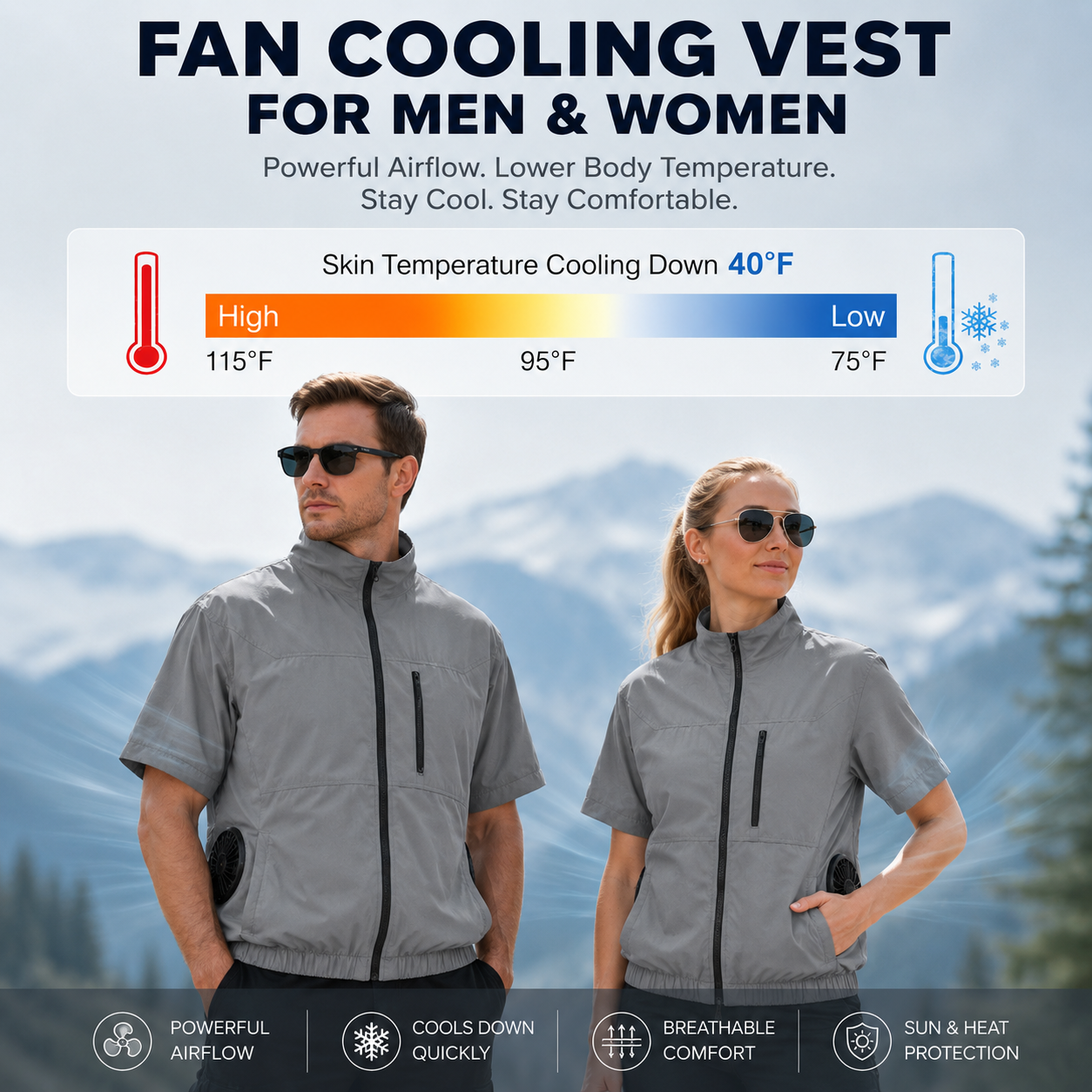 Four-Fan AeroForce Portable Cooling Vest For Outdoor Work Heat Relief