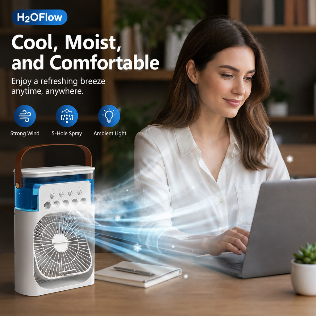 MistDesk USB Rechargeable Desk Cooler With Humidifier
