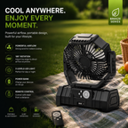 CampBreeze Battery Powered Outdoor Fan Featuring LED Lantern And Tent Light