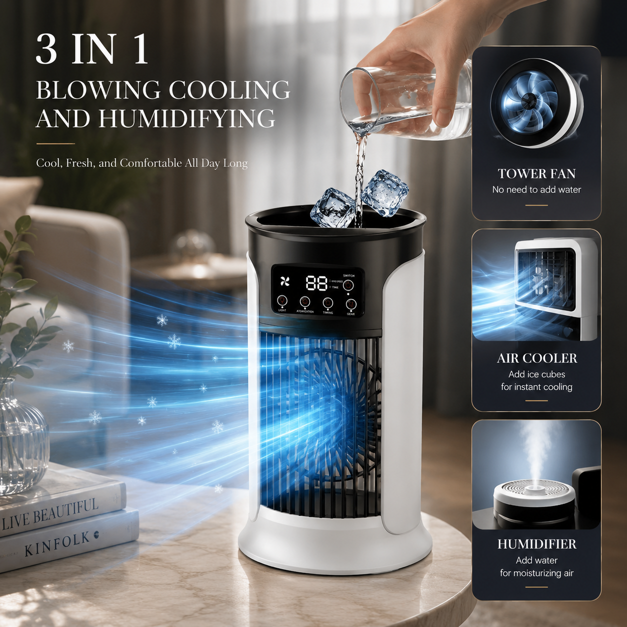 ArcticMist USB 3-In-1 Personal Cooler With Fan Humidifier And Night Light
