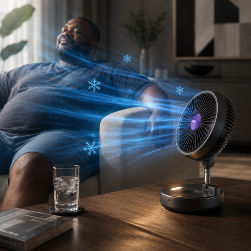 Ventilatore da scrivania FlexFan pieghevole con supporto da parete, ricaricabile e silenzioso per la circolazione dell'aria