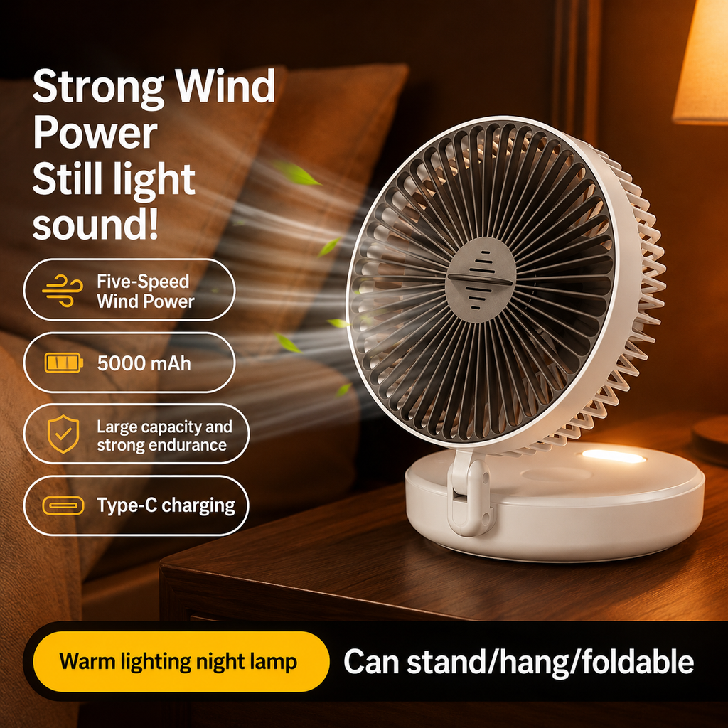 FlexFan Desk Fan Foldable With Wall Mount Rechargeable And Quiet Air Circulation