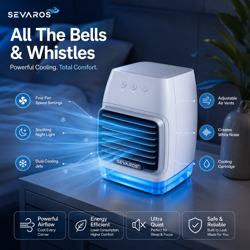 Răcitor personal evaporativ ChillZone, mini aer condiționat portabil, 4 viteze, 8 ore | Fioriscas