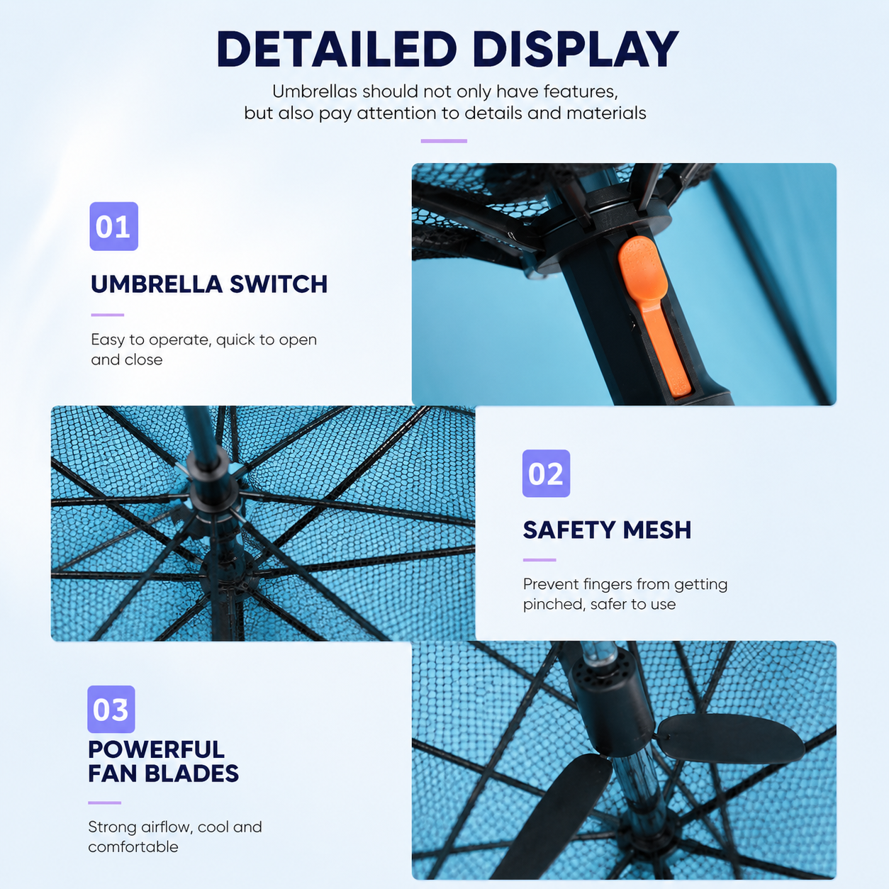 Trådlöst kylparaply med fläkt och dimspray för UV-skydd
