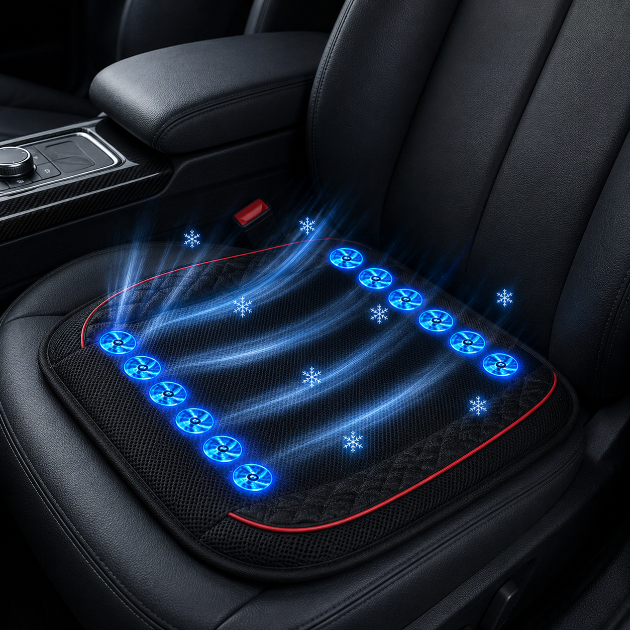 Car Ventilated Seat Cushion With Ten Fans, USB 12V/24V Cooling Pad